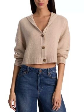 Alice and Olivia Corey Hooded 100% Cashmere Cardigan Sweater in size L